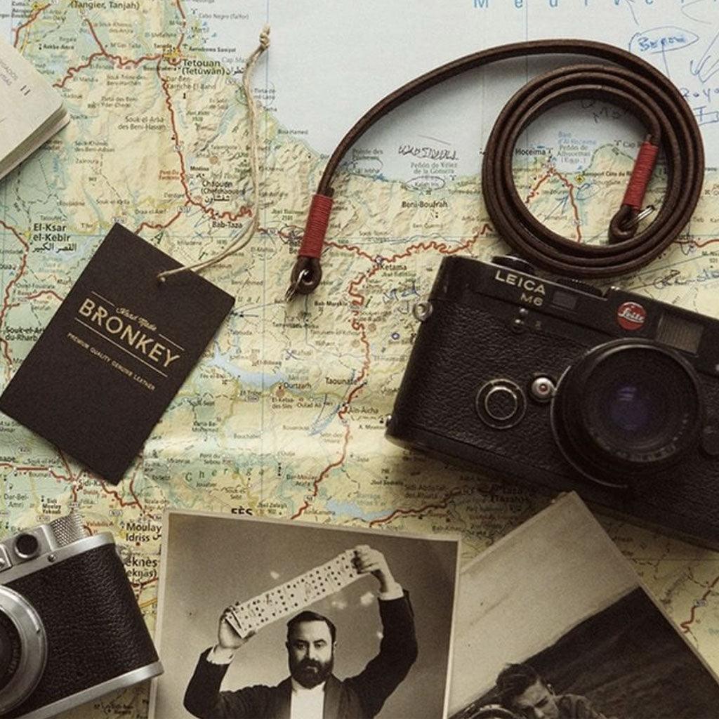 Tokyo #102 - Brown & Red leather camera strap - Handmade Bronkey Premium Goods ®