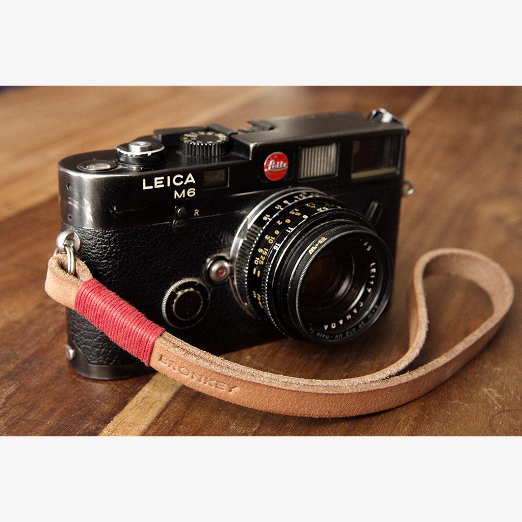 Tokyo #203 - Tanned & Red leather camera strap - Handmade Bronkey Premium Goods ®