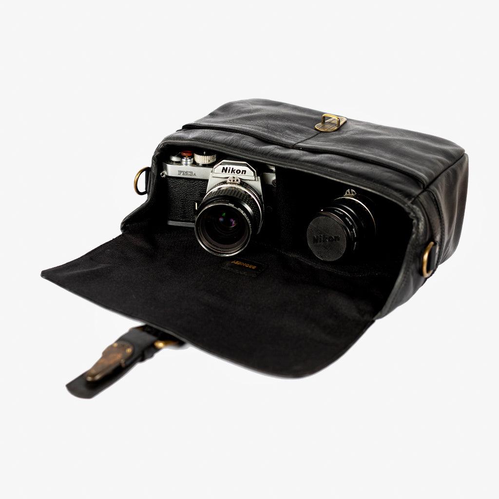 París Black Leather Camera Bag - Handmade Bronkey Premium Goods ®