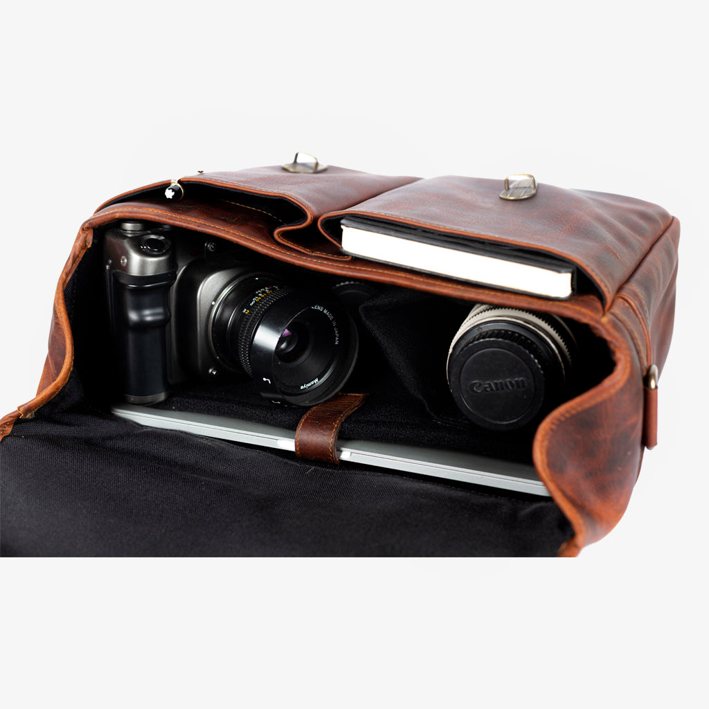 Roma Cognac Leather Camera Bag