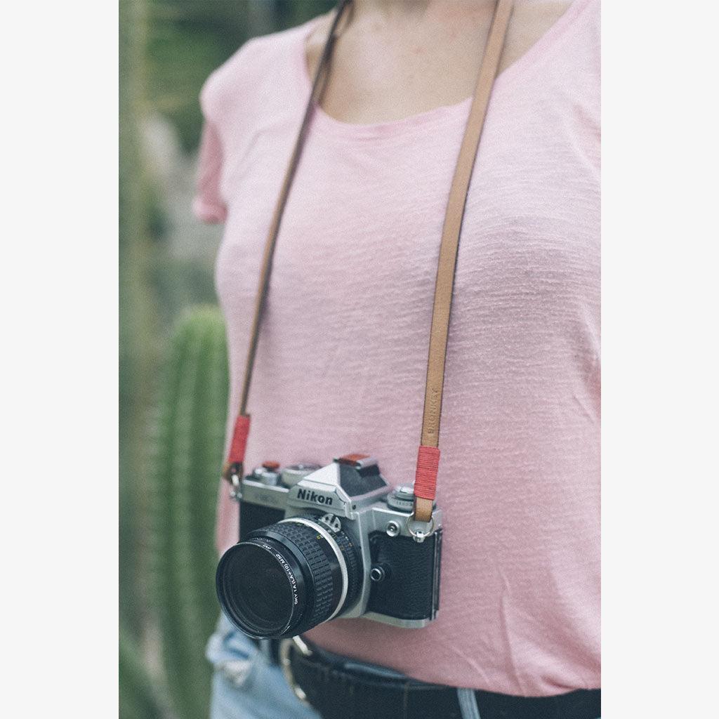 Tokyo #103 - Tanned &amp; Red leather camera strap - Handmade Bronkey Premium Goods ®