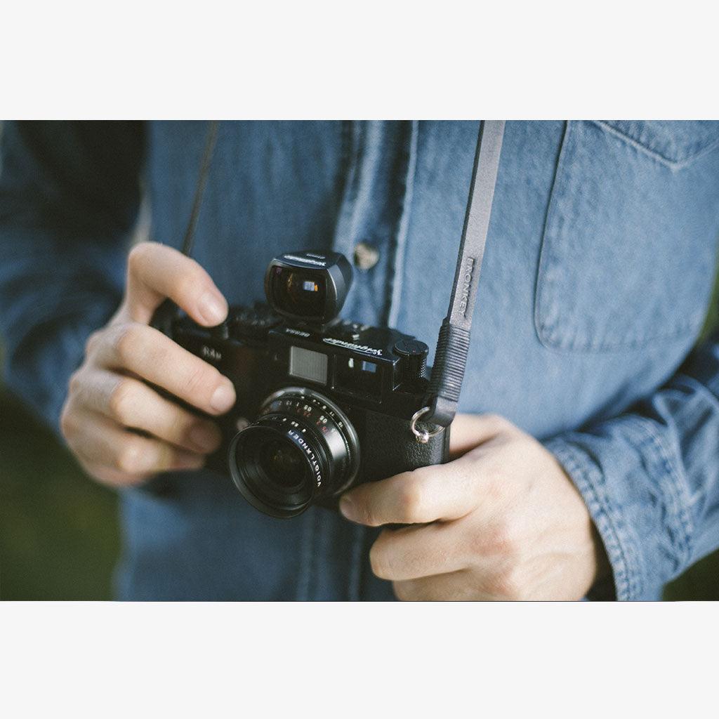 Tokyo #104 - Black &amp; black leather camera strap - Handmade Bronkey Premium Goods ®