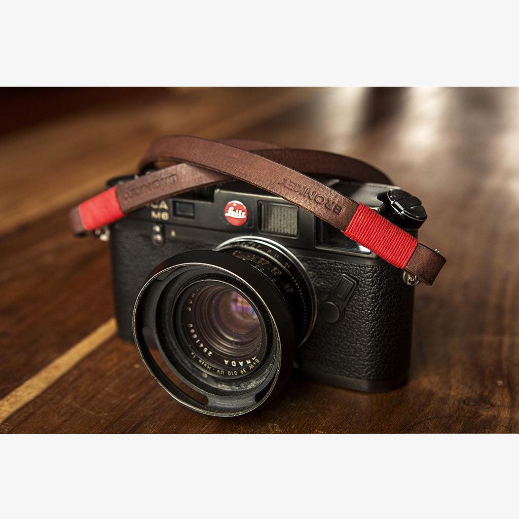 Tokyo #102 - Brown &amp; Red leather camera strap - Handmade Bronkey Premium Goods ®