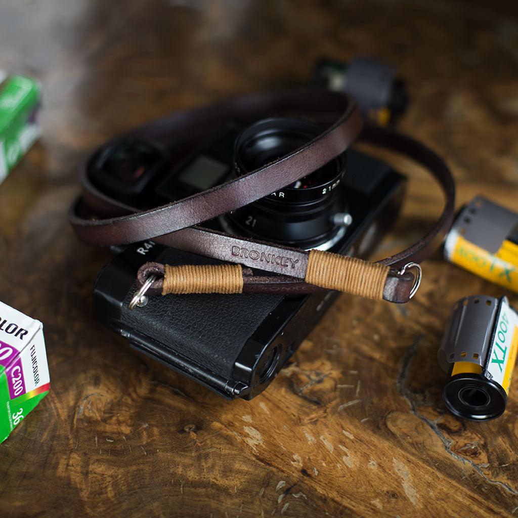 Tokyo #105 - Brown &amp; tanned leather camera strap - Handmade Bronkey Premium Goods ®