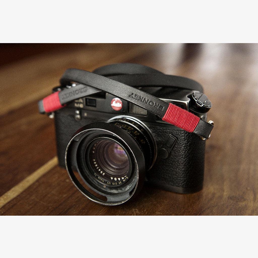 Tokyo #101 - Black &amp; Red leather camera strap - Handmade Bronkey Premium Goods ®