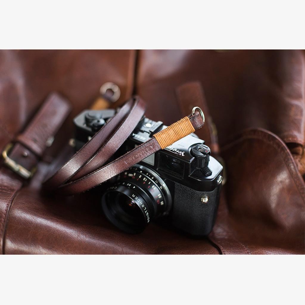 Tokyo #105 - Brown &amp; tanned leather camera strap - Handmade Bronkey Premium Goods ®