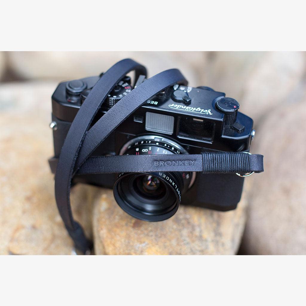 Tokyo #104 - Black &amp; black leather camera strap - Handmade Bronkey Premium Goods ®