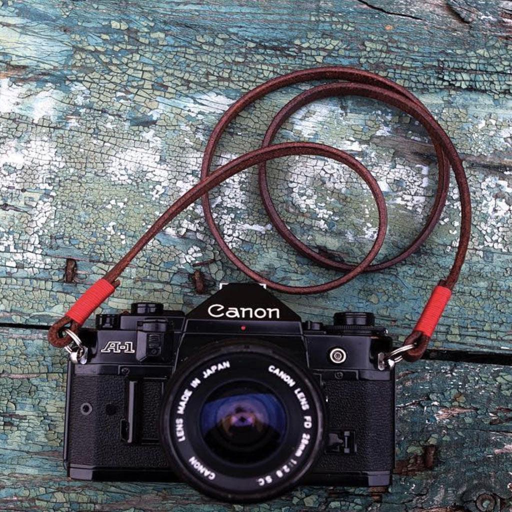 Tokyo #102 - Brown &amp; Red leather camera strap - Handmade Bronkey Premium Goods ®