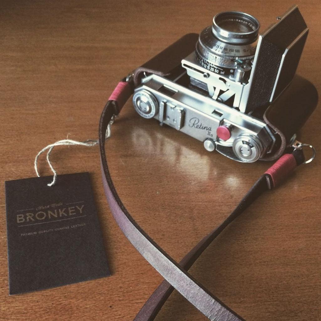 Tokyo #102 - Brown &amp; Red leather camera strap - Handmade Bronkey Premium Goods ®