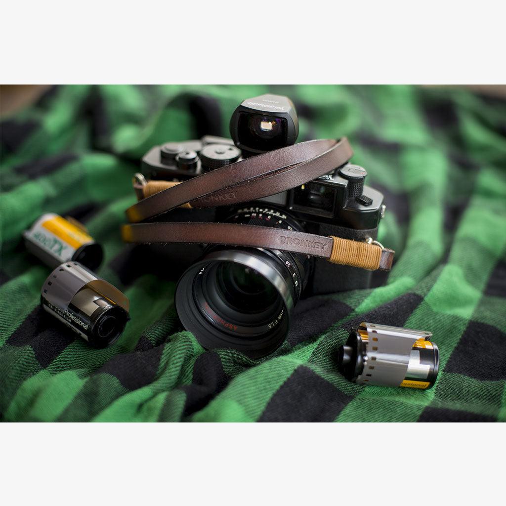 Tokyo #105 - Brown &amp; tanned leather camera strap - Handmade Bronkey Premium Goods ®