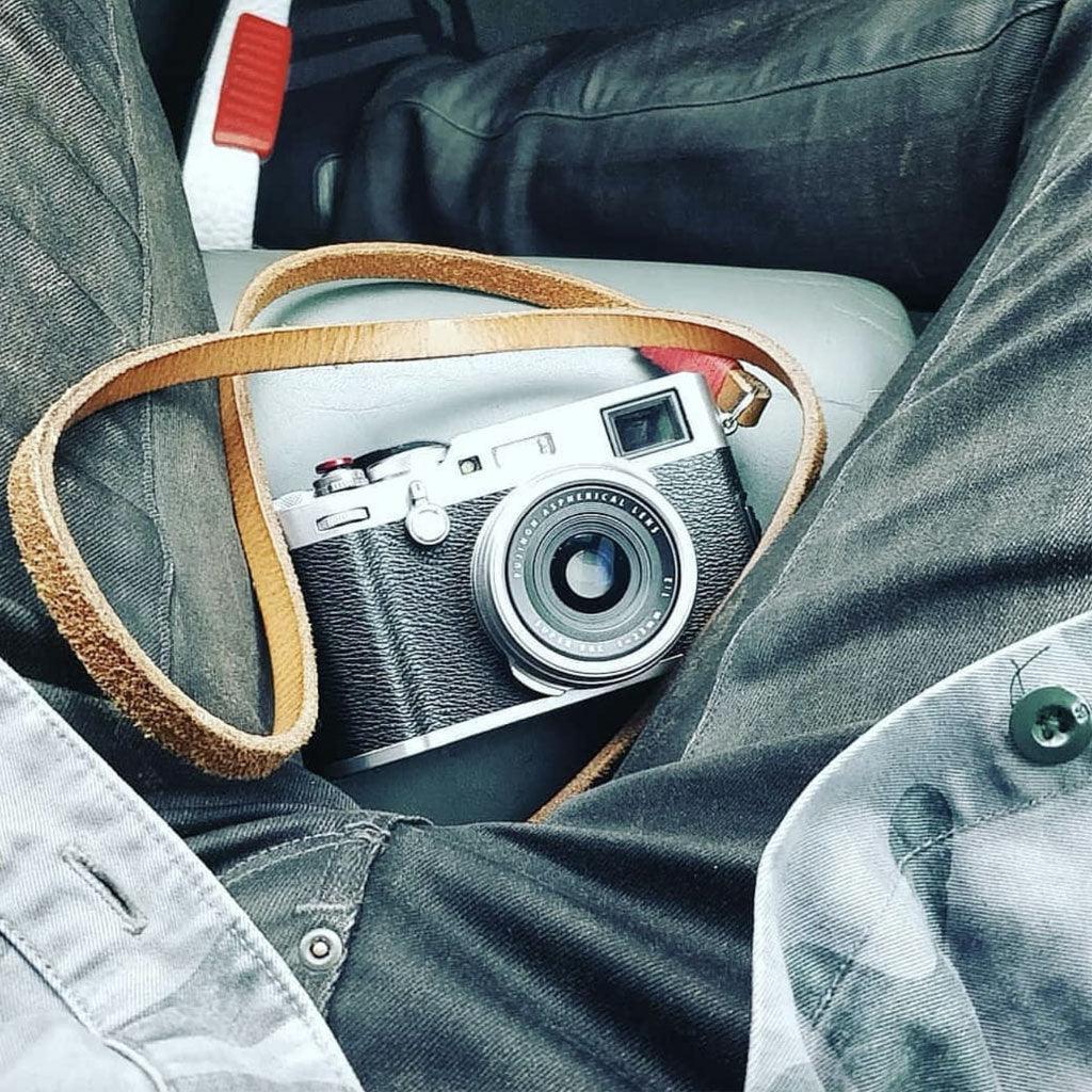 Tokyo #103 - Tanned &amp; Red leather camera strap - Handmade Bronkey Premium Goods ®