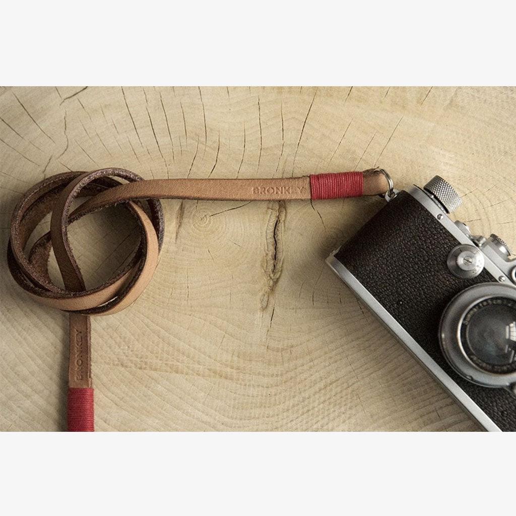 Tokyo #103 - Tanned &amp; Red leather camera strap - Handmade Bronkey Premium Goods ®
