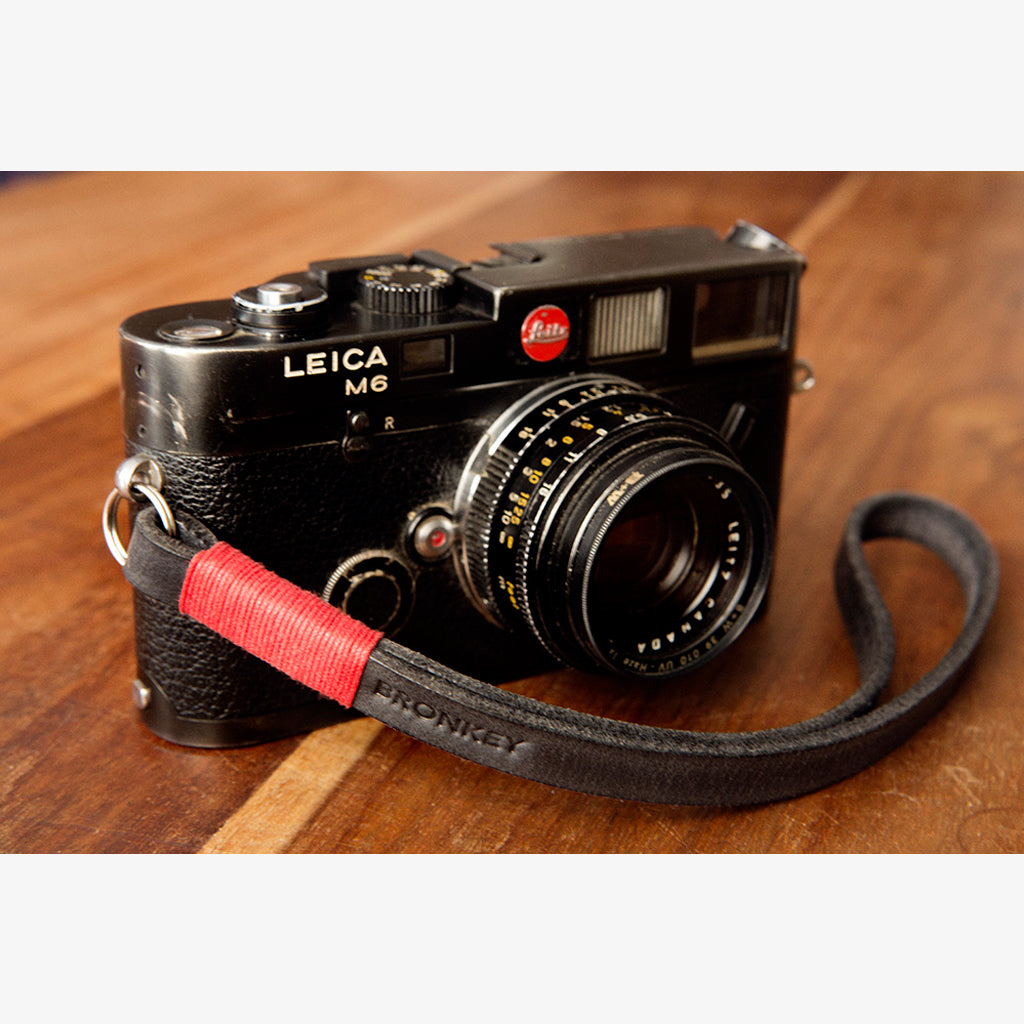 Tokyo #201 - Black &amp; Red leather camera strap